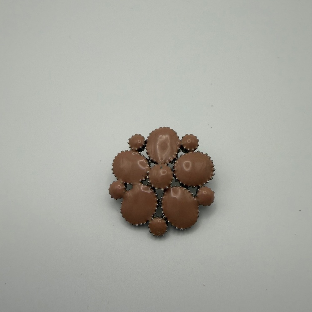 Vintage Floral Cluster Brooch Mauve Pink Enamel Silver Tone Retro Flower‎ Pin